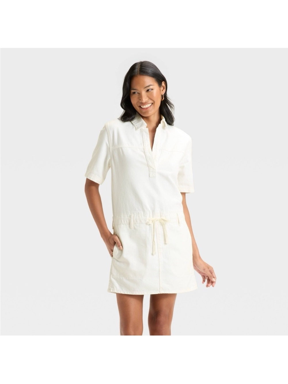 Universal Thread Strapless Ivory/Tan Drawstring Mini Dress